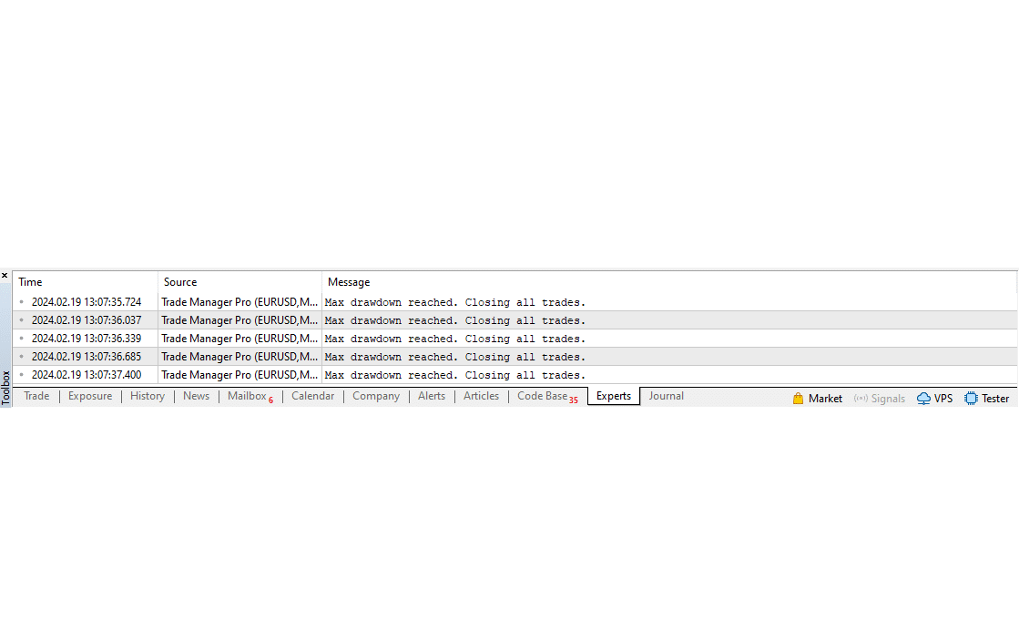 Closing all trades when max drawdown is reach